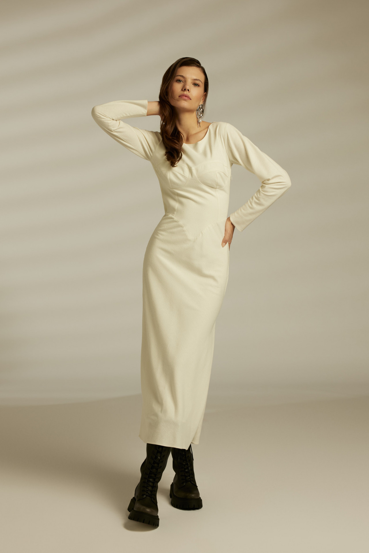 ANOTHER TWIST / Rochie dreapta lunga din matase toarsa cu slit lateral