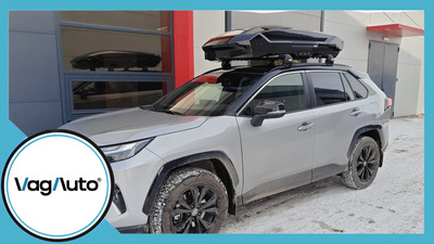 TOYOTA RAV4 - cu bare longitudinale lipite de plafon - montaj bare transversale Thule Wingbar Edge și cutie Thule Motion 3