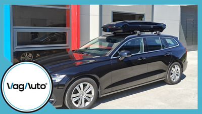 VOLVO V60 - cu bare longitudinale lipite de plafon - montaj cutie Thule Motion 3 + bare Thule WingBar Edge