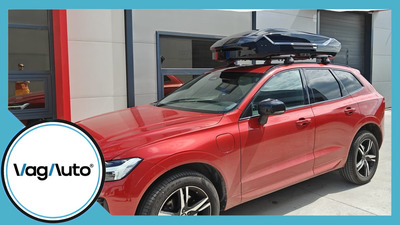 VOLVO XC60 - cu bare longitudinale lipite de plafon - montaj bare Thule Evo +  cutie Thule Motion 3