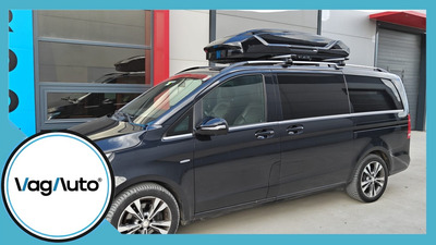 MERCEDES-BENZ V-Class cu bare longitudinale despartite de plafon - montaj bare Thule WingBar Edge Negre și cutie portbagaj Thule Motion 3