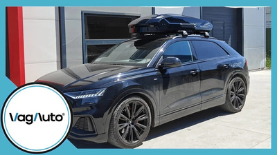 AUDI Q8 - cu bare longitudinale lipite de plafon - montaj cutie Thule Motion 3 și bare Thule WingBar Edge