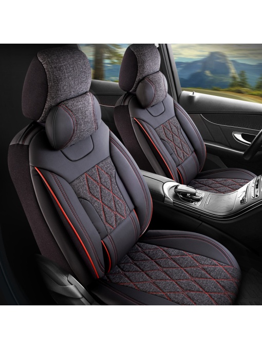 Duster II (2018-2024) - Set Huse scaune Marmaris Gri - Rosu - realizate special pentru Duster