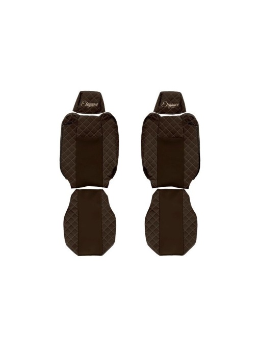 Set 2 huse scaun camion F-Core, Piele-ECO, pentru Renault T, Maro, Tetiere ajustabile
