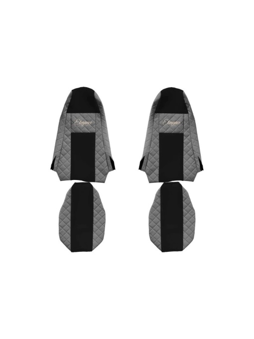Set 2 huse scaun camion F-Core, Piele-ECO, pentru SCANIA P,G,R,T, cabina STREAMLINE, Gri/ Negru