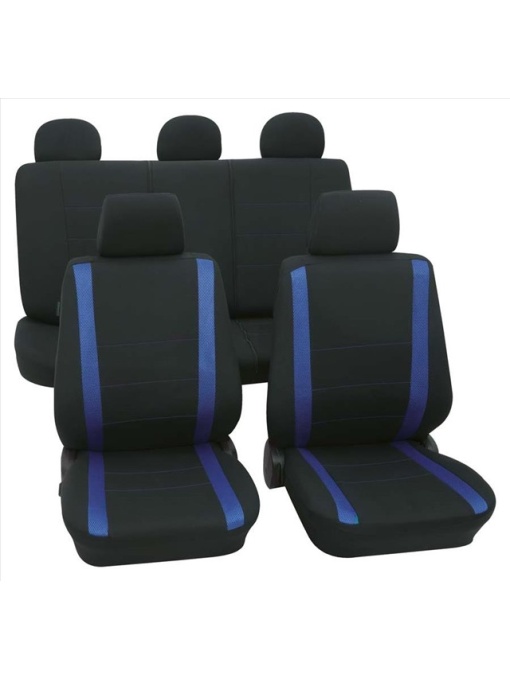 Set Complet Huse Scaune (Fata-Spate) Negru-Albastru Samoa Petex