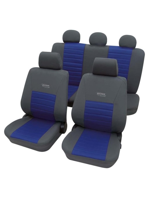 Set huse scaune auto PETEX, Sport Active, culoare gri/albastru - 11 piese