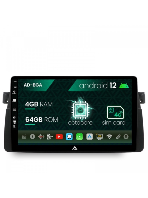 Navigatie BMW E46, Android 12, A-Octacore , 4GB RAM , 64GB ROM, 9 Inch - AD-BGA9004,AD-BGRKIT397