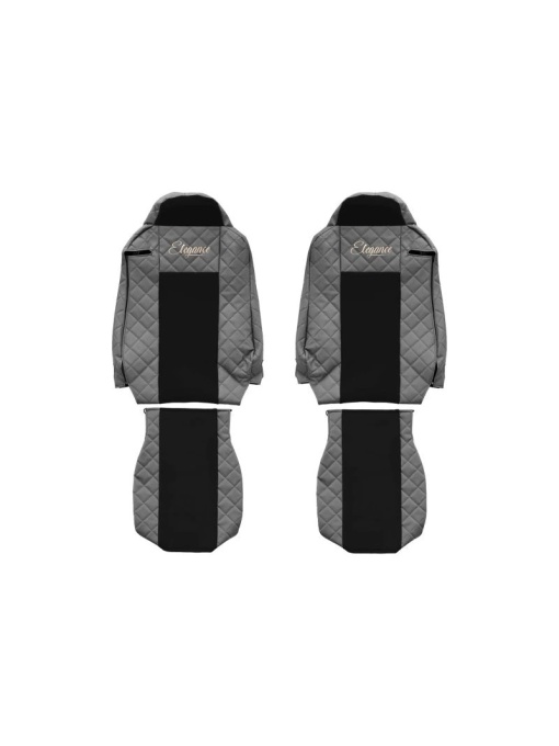 Set 2 huse scaun camion F-Core, Piele-ECO, pentru IVECO STRALIS, Gri/ Negru