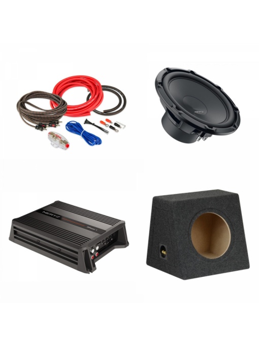 Pachet Subwoofer auto Hertz Cento CS 300W + Amplificator Hertz D Power 1 + Kit de cabluri complet