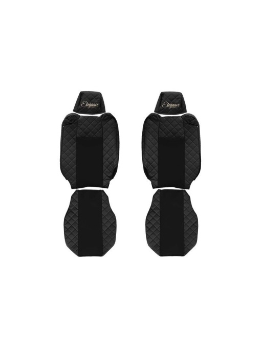 Set 2 huse scaun camion F-Core, Piele-ECO, pentru Renault T, Negru, Tetiere ajustabile