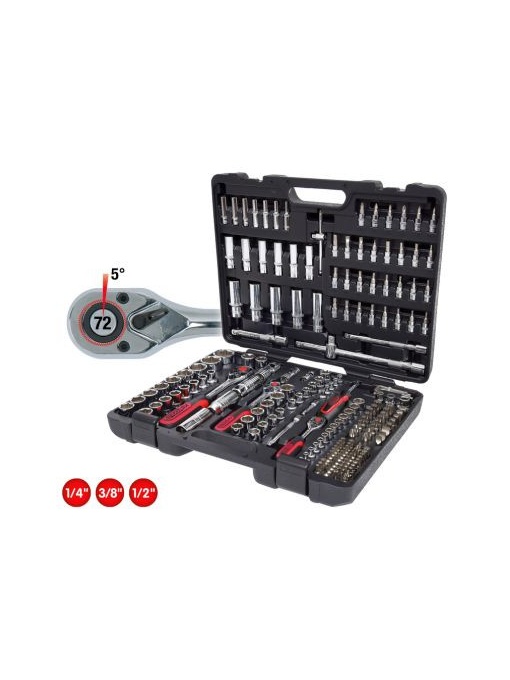 SET CHEI TUBULARE 1/4 + 3/8 + 1/2 CHROMEPLUS. 195 DE PIESE - KS TOOLS - 918.0795