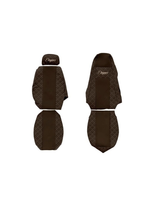 Set 2 huse scaun camion F-Core, Piele-ECO, pentru SCANIA P,G,R,T, Maro, tetiera pasager ajustabila