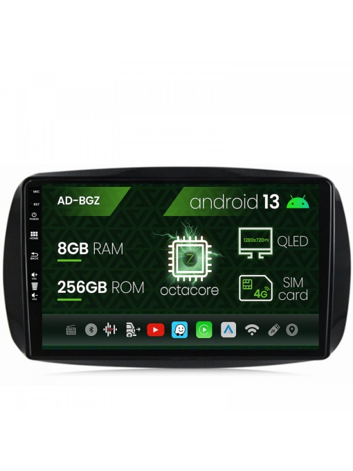 Navigatie Smart For Two (2016-Prezent), Android 13, Z-Octacore , 8GB RAM , 256GB ROM, 9 Inch - AD-BGZ9008,AD-BGRKIT412