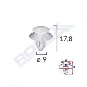 Clips tapiterie pentru mercedes/dacia logan 9x17.8mm - negru set 10 buc