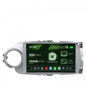 Navigatie Toyota Yaris (2010-2018), Android 13, Z-Octacore , 8GB RAM , 256GB ROM, 9 Inch - AD-BGZ9008,AD-BGRKIT104