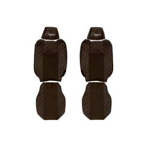 Set 2 huse scaun camion F-Core, Piele-ECO, pentru Renault T, Maro, Tetiere ajustabile 2014 - 2021