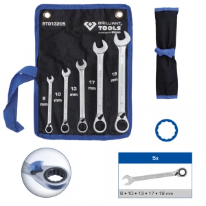 Set Chei Combinate Cu Clichet 5 Pcs. 8-19 Mm- Brilliant Tools - Bt013205