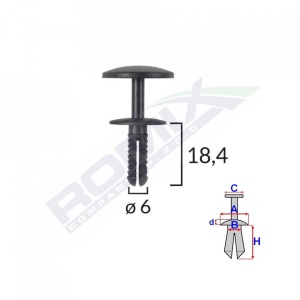 Clips Fixare Universal 6X18.4Mm - Negru Set 25 Buc