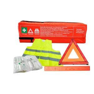Kit trusa medicala in conformitate cu DIN 13164, vesta reflectorizanta EN ISO 20471:2013 si triunghi reflectorizant Omologat Mega Drive + borseta