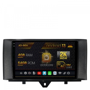 Navigatie Smart Fortwo (2010-2015), Android 13, V-Octacore , 4GB RAM , 64GB ROM, 9.5 Inch - AD-BGV9004,AD-BGRKIT409