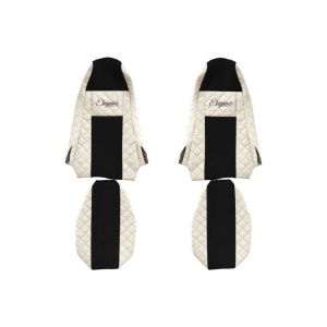 Set 2 huse scaun camion F-Core, Piele-ECO, pentru SCANIA P,G,R,T, cabina STREAMLINE, Bej/ Negru