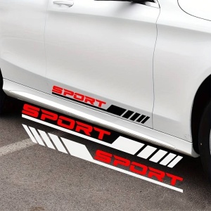 Set 2 stickere autoadezive Tuning in doua culori, model "Racing Stripes V3", dimensiune 58 cm, culoare Negru + Rosu