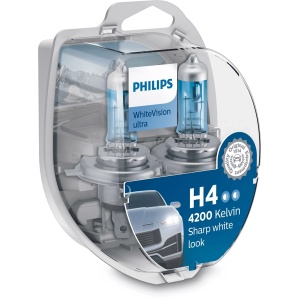 Bec Halogen Philips H4/W5W WhiteVision ultra 12V 60/55W P43t-38 - Set 2 Buc