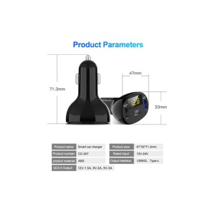 INCARCATOR AUTO 1xUSB QC3.0 + 1xUSB 2.4A + 1xUSB Type-C CU AFISAJ TENSIUNE/PUTERE LED