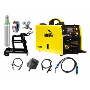 Pachet complet sudura MIG/MAG, format din: Invertor de sudura profesional MIG/TIG/MMA, MIG 175i Intensiv, 230 V, 160 A, carucior transport, Butelie corgon 8l (plina), reductor presiune Intensiv, rola 5kg sarma sudura otel 0.8mm