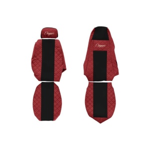 Set 2 huse scaun camion F-Core, Piele-ECO, pentru SCANIA P,G,R,T, Rosu/ Negru, tetiera pasager ajustabila