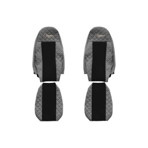 Set 2 huse scaun camion F-Core, Piele-ECO, pentru VOLVO FH, FH 16, FH 16 II, FH II, FM, Gri/Negru