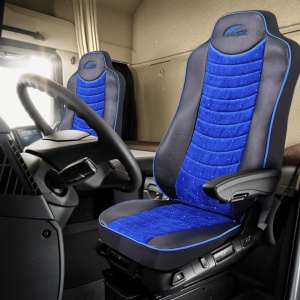 Set huse scaun UMBRELLA pentru MERCEDES ACTROS EURO 5 1844 MP2 MP3 MP4 ECO LEATHER + VELVET BLUE+BLACK - Img 4