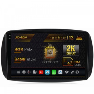 Navigatie Smart For Two (2016-Prezent), Android 13, V-Octacore , 4GB RAM , 64GB ROM, 9.5 Inch - AD-BGV9004,AD-BGRKIT412