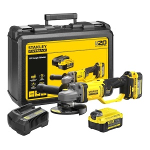 Polizor Unghiular 18V, Stanley Fatmax V20, 125 mm, 2 x 4.0 Ah, Cutie Depozitare