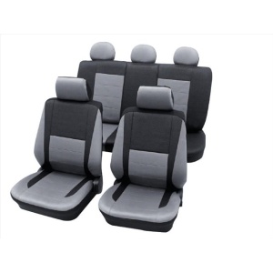 Set huse pentru scaune auto PETEX Elegance 25274918PX, montare fata si spate, negru/gri, din poliester, universale