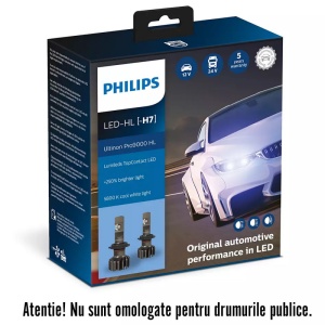 Leduri auto proiectoare Philips H7 Ultinon Pro9000, 5800 K, 12 / 24 V, 18 W