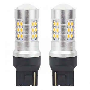 Set becuri auto cu LED CANBUS, 3030, 24SMD, T20, 7440, WY21W, Portocaliu, 12V / 24V
