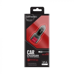 6420628042468Ae Incarcator Auto Qualcomm 3.0 Dual Usb Type-C Negru-Rosu 3.1A-T.Verde 0.1 Lei/Buc