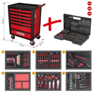 CARUCIOR DE ATELIER RACINGLINE NEGRU/ROSU CU 7 SERTARE SI 598 UNELTE PREMIUM - KS TOOLS - 826.7598