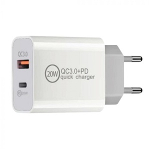 Incarcator Retea Pd Type-C+Usb Quick Charge 20W Alb-T.Verde 0.1 Lei/Buc Lemontti