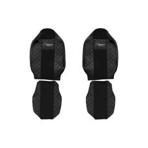 Set 2 huse scaun camion F-Core, Piele-ECO, pentru Renault T, Negru