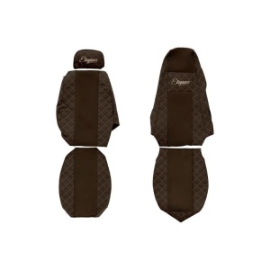Set 2 huse scaun camion F-Core, Piele-ECO, pentru SCANIA P,G,R,T, Maro, tetiera pasager ajustabila