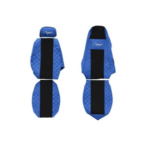 Set 2 huse scaun camion F-Core, Piele-ECO, pentru SCANIA P,G,R,T, Albastru/Negru, tetiera pasager ajustabila
