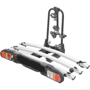 Suport pentru 3 biciclete Green Valley Tilt, prindere pe carligul de remorcare,sistem de basculare,compatibil cu anvelope de pana la 2,8" grosime,argintiu