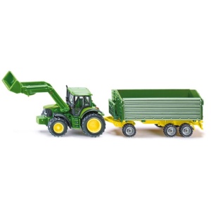 Tractor John Deere cu remorcă și încărcător frontal la scara 1:87