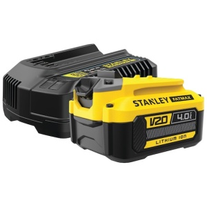 TRUSĂ DE PORNIRE BATERIE ȘI ÎNCĂRCĂTOR CU: 1 baterie litiu-ion 18 V STANLEY® FATMAX® V20 4,0 Ah și î