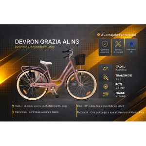 Bicicleta Oras Devron Grazia AL N3 - 28 inch, M, Roz - Img 5