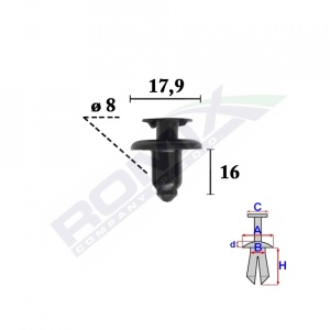 Clips Fixare Elemente Exterior Pentru Hyundai, Kia 8X16Mm Negru - Set 10 Buc