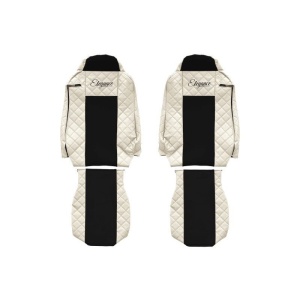 Set 2 huse scaun camion F-Core, Piele-ECO, pentru IVECO STRALIS, Bej/ Negru